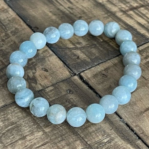 8mm Blue Aquamarine Stretch Bead Bracelet - Picture 3 of 5